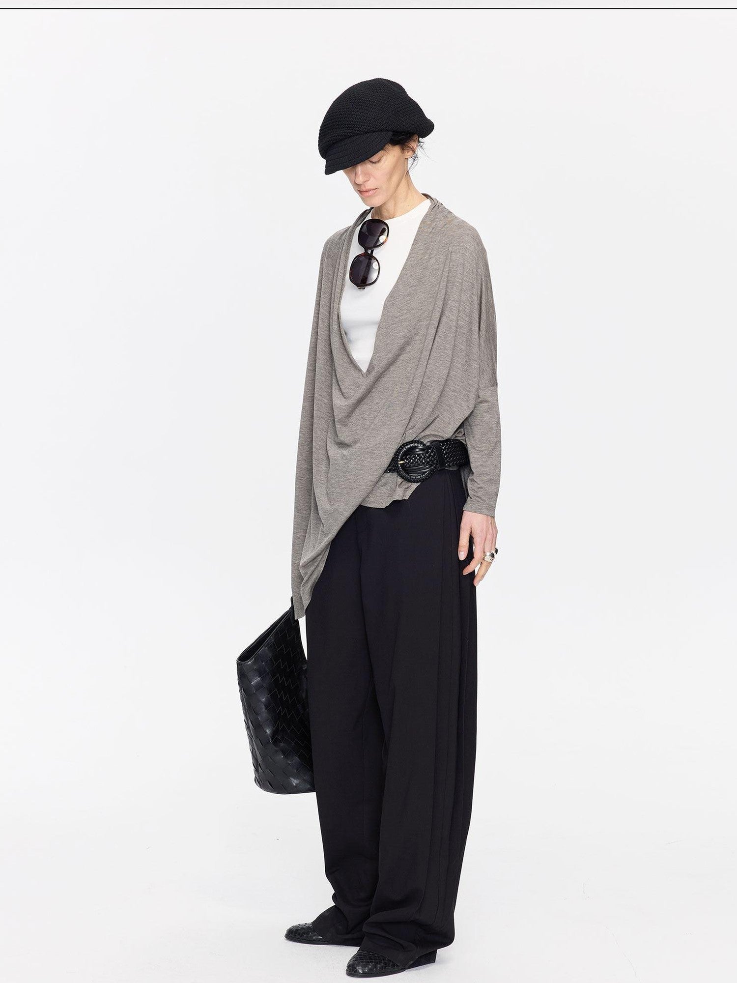 LYUOCHENG Asymmetric Draped V-neck Shirred Women&