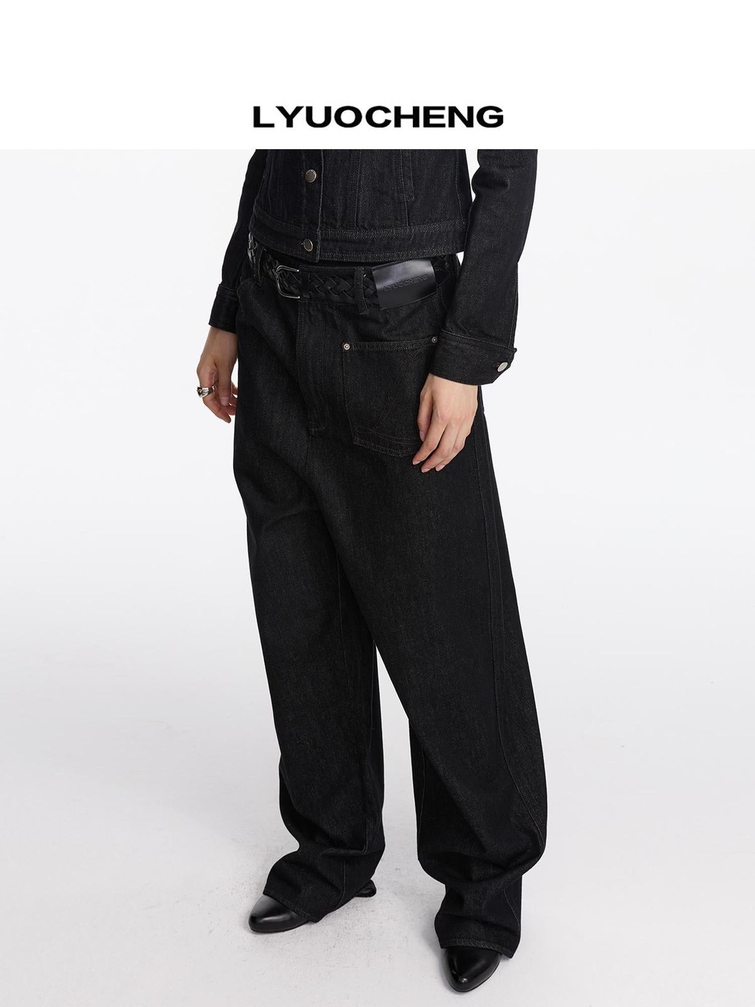 LYUOCHENG Asymmetric Inverted Loose Fit Raw Denim Jeans