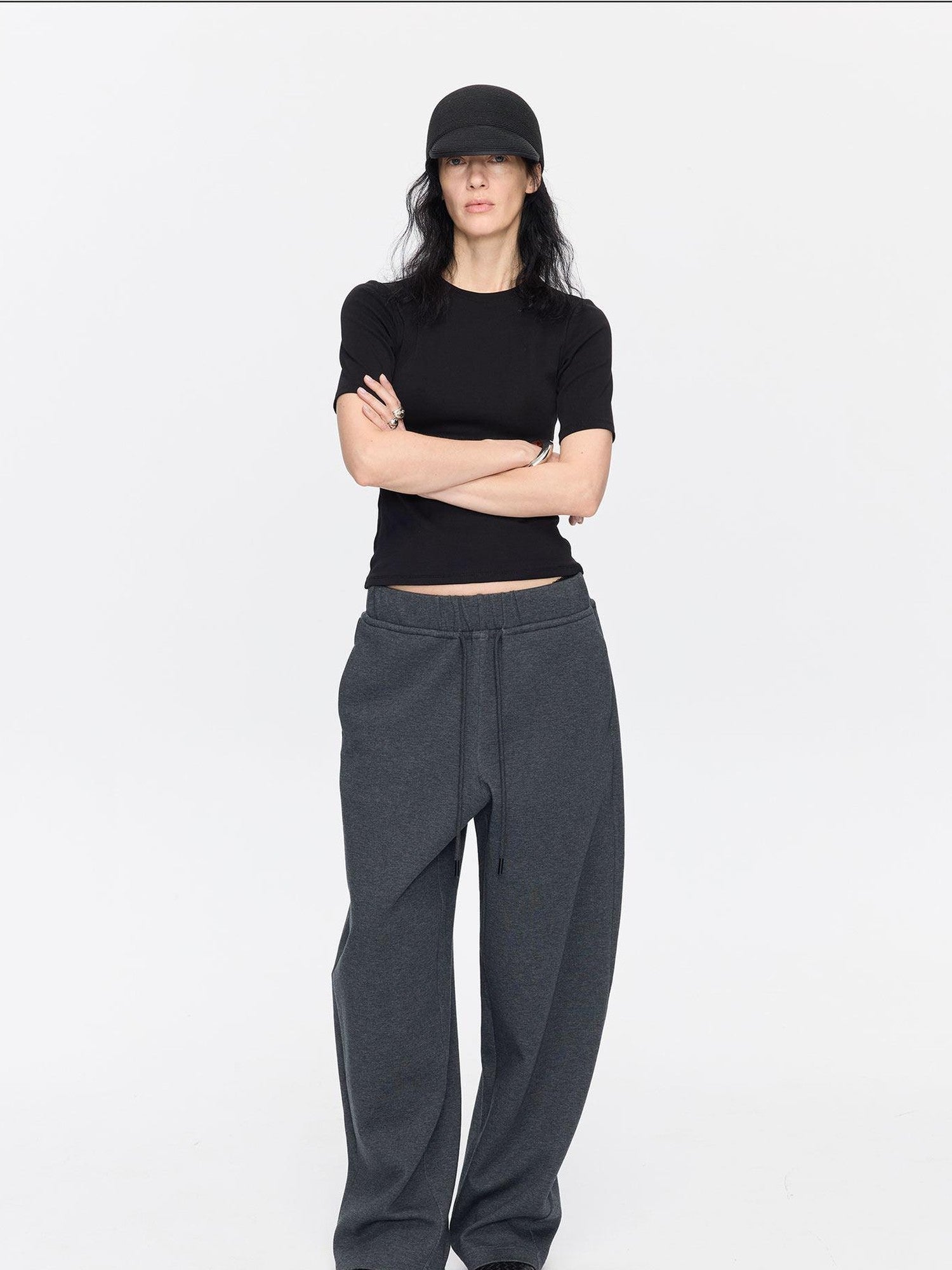 LYUOCHENG Asymmetrical Curved Cut Wide Leg High Waist Women&