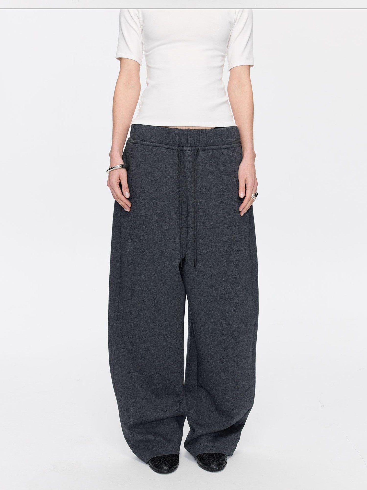 LYUOCHENG Asymmetrical Curved Cut Wide Leg High Waist Women&