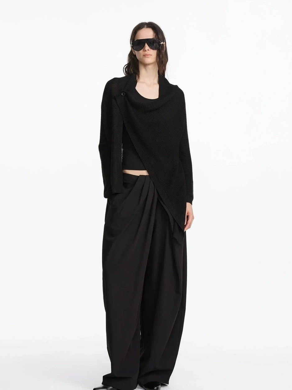 LYUOCHENG Asymmetrical Draped Neck Knit Cardigan