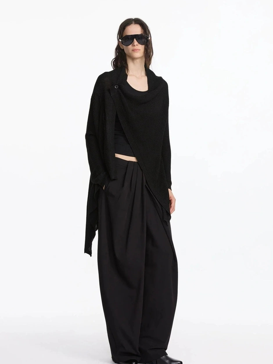 LYUOCHENG Asymmetrical Draped Neck Knit Cardigan