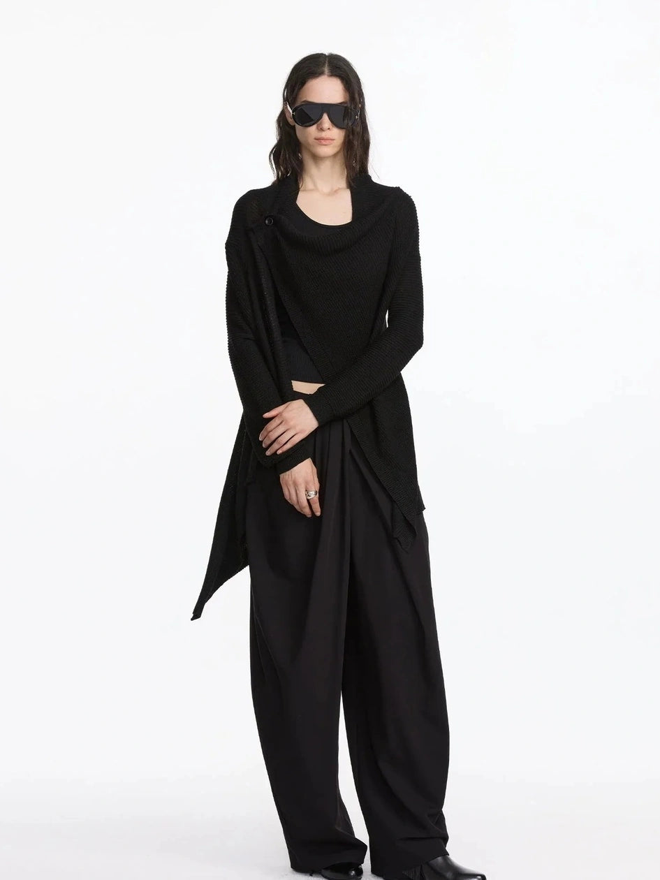 LYUOCHENG Asymmetrical Draped Neck Knit Cardigan