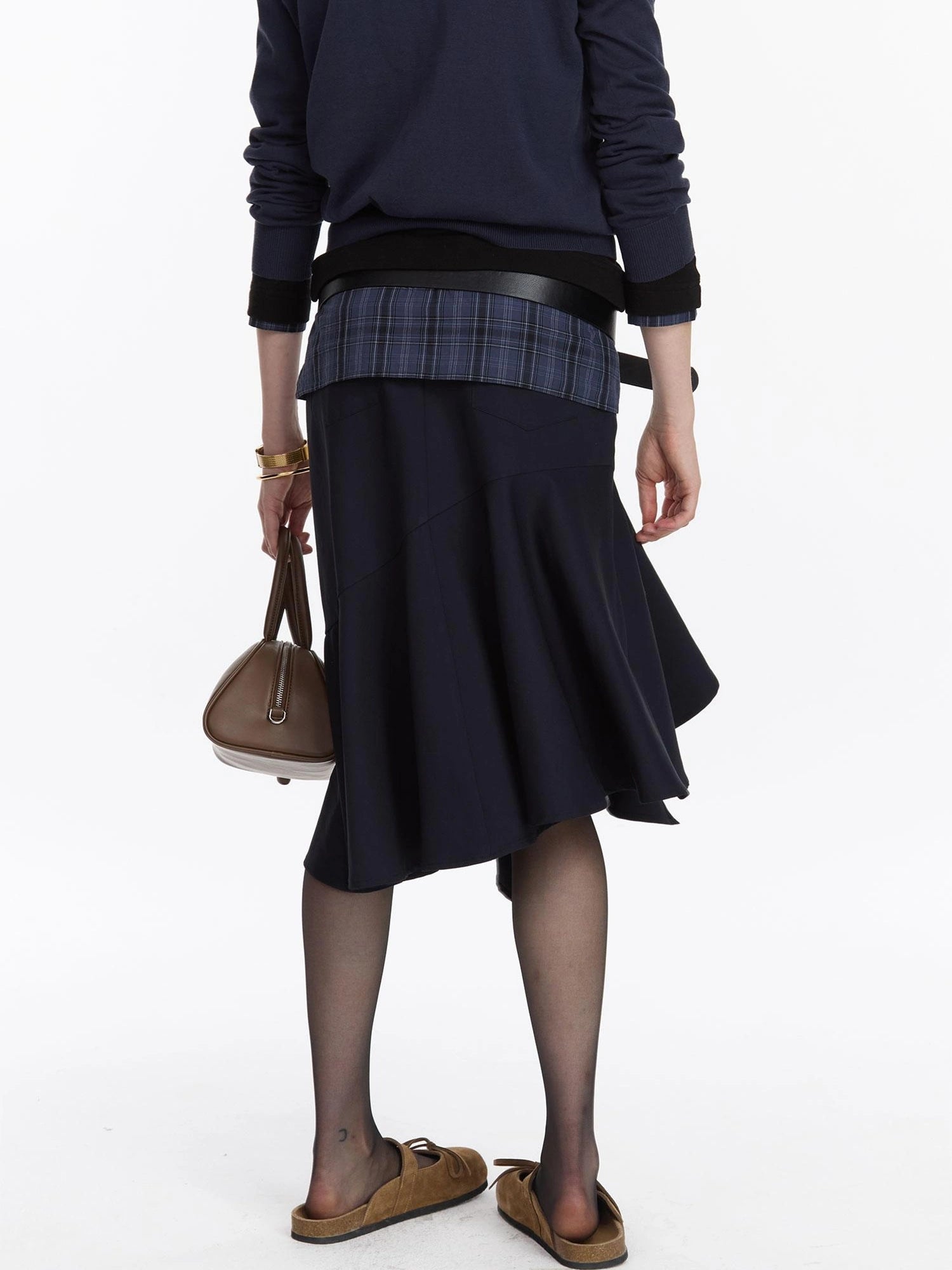 LYUOCHENG Asymmetrical Hem Flounce Skirt in Navy