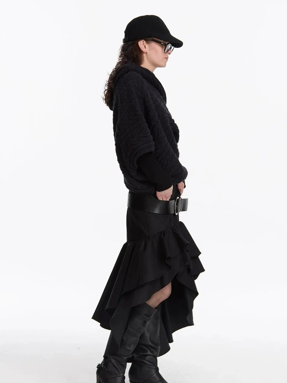 LYUOCHENG Asymmetrical Ruffle Hem A Line Skirt