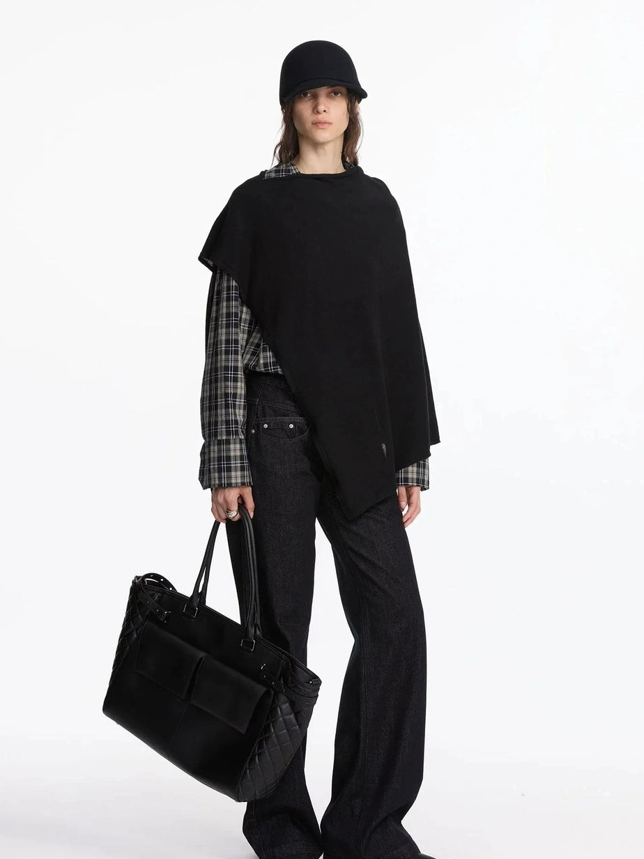 LYUOCHENG Asymmetrical Wool Blend Draped Cape Top