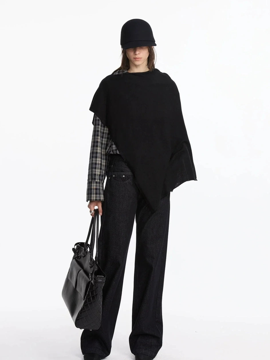 LYUOCHENG Asymmetrical Wool Blend Draped Cape Top