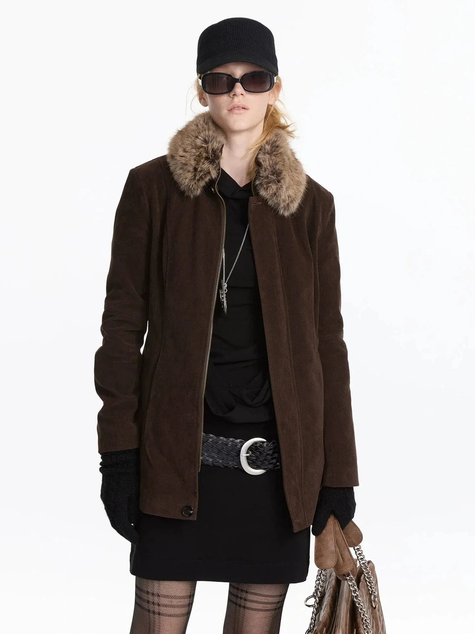 LYUOCHENG Autumn Suede Collar Slim Long Coat