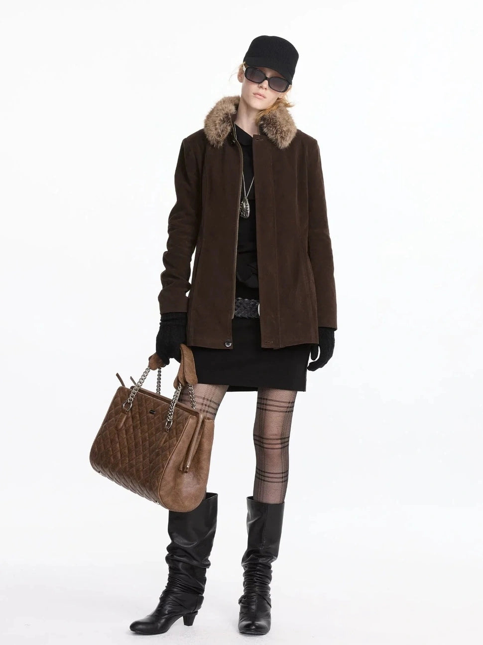 LYUOCHENG Autumn Suede Collar Slim Long Coat