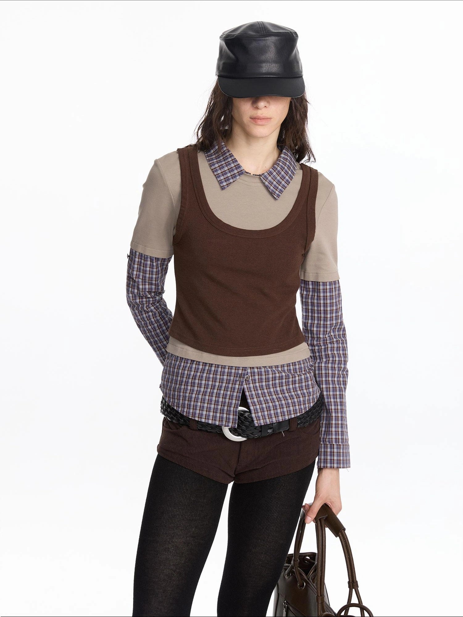 LYUOCHENG Autumn Winter Fake Three Piece Plaid Polo Long Sleeve Top