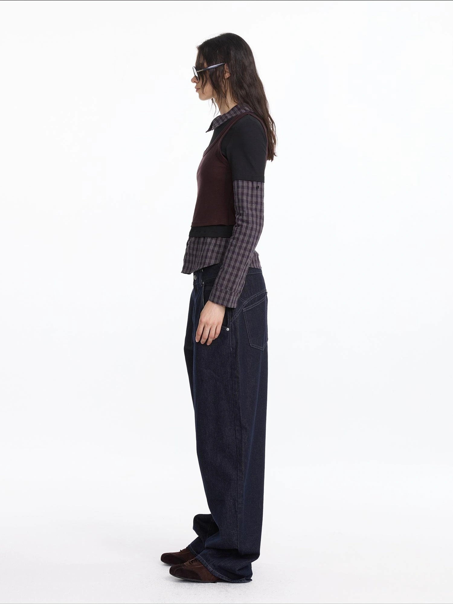 LYUOCHENG Autumn Winter Fake Three Piece Plaid Polo Long Sleeve Top