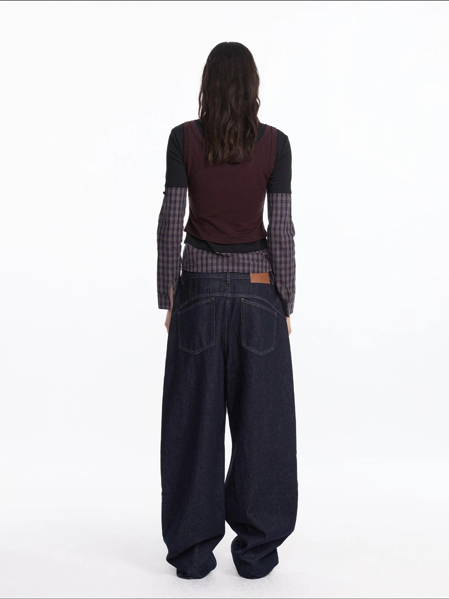 LYUOCHENG Autumn Winter Fake Three Piece Plaid Polo Long Sleeve Top