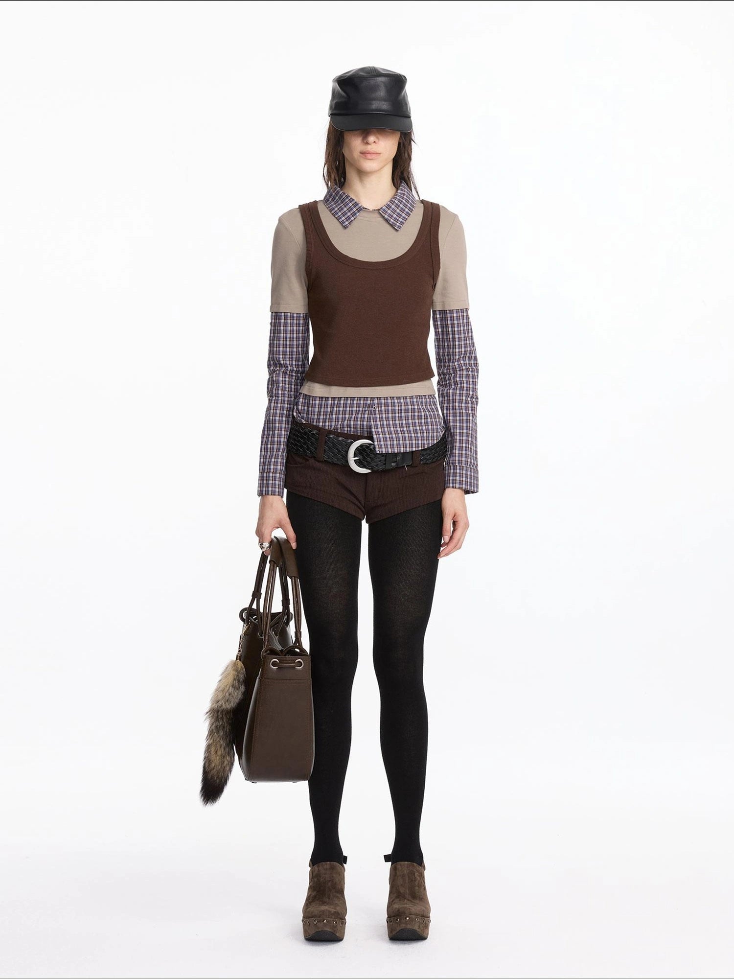 LYUOCHENG Autumn Winter Fake Three Piece Plaid Polo Long Sleeve Top