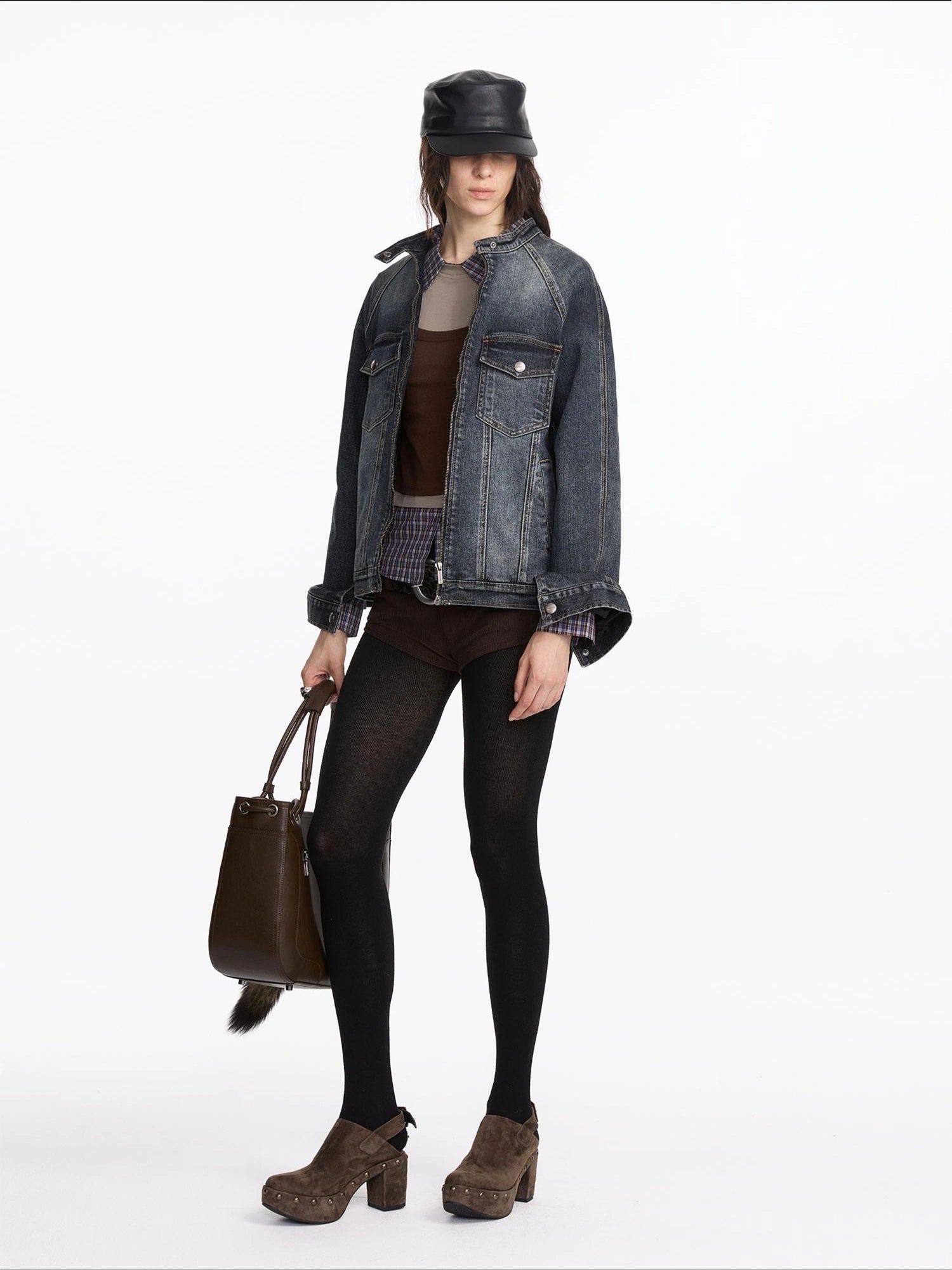 LYUOCHENG Autumn Winter Fake Three Piece Plaid Polo Long Sleeve Top