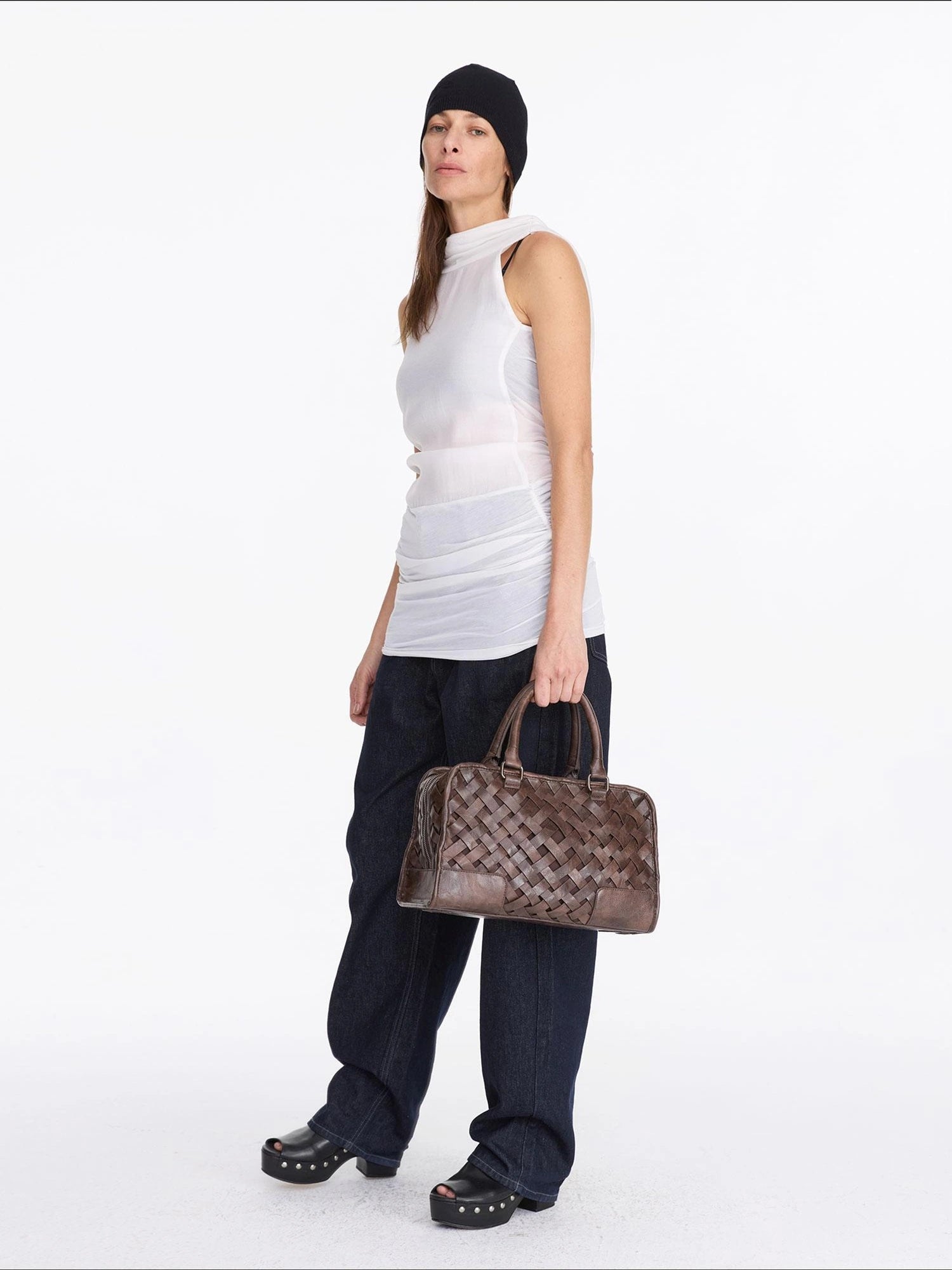 LYUOCHENG Back Draped White Tencel Shift Dress