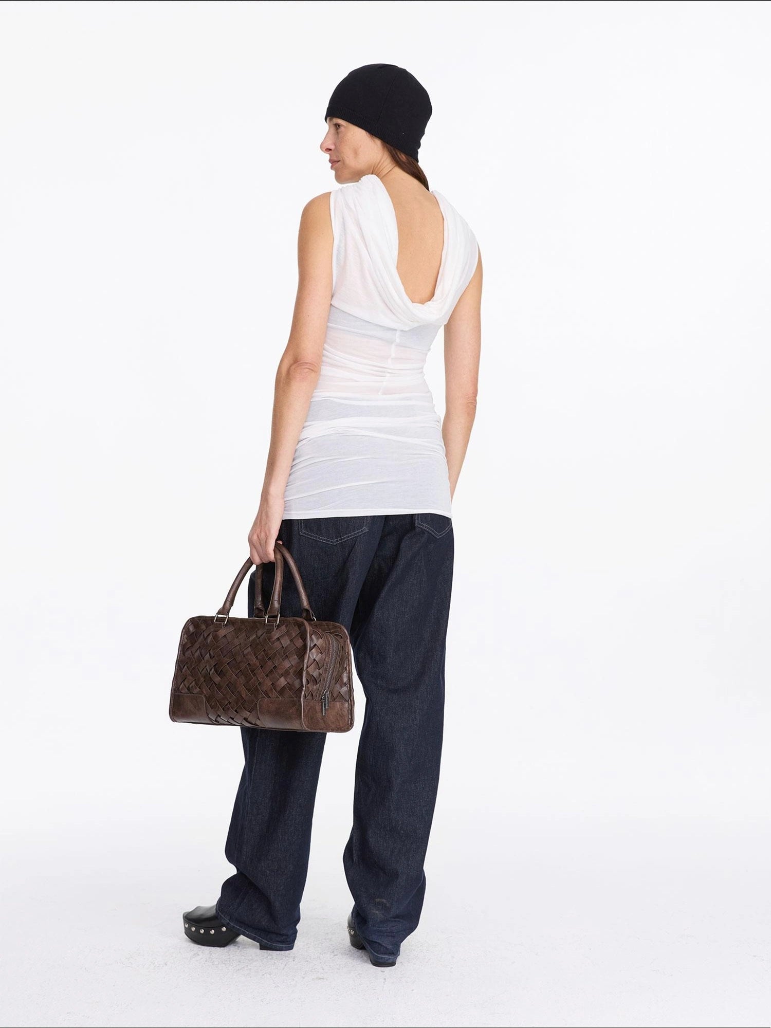 LYUOCHENG Back Draped White Tencel Shift Dress