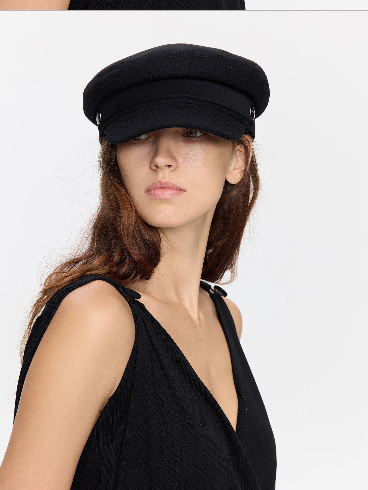 LYUOCHENG Black Adjustable Flat Top Stiff Short Brim Casual Women&