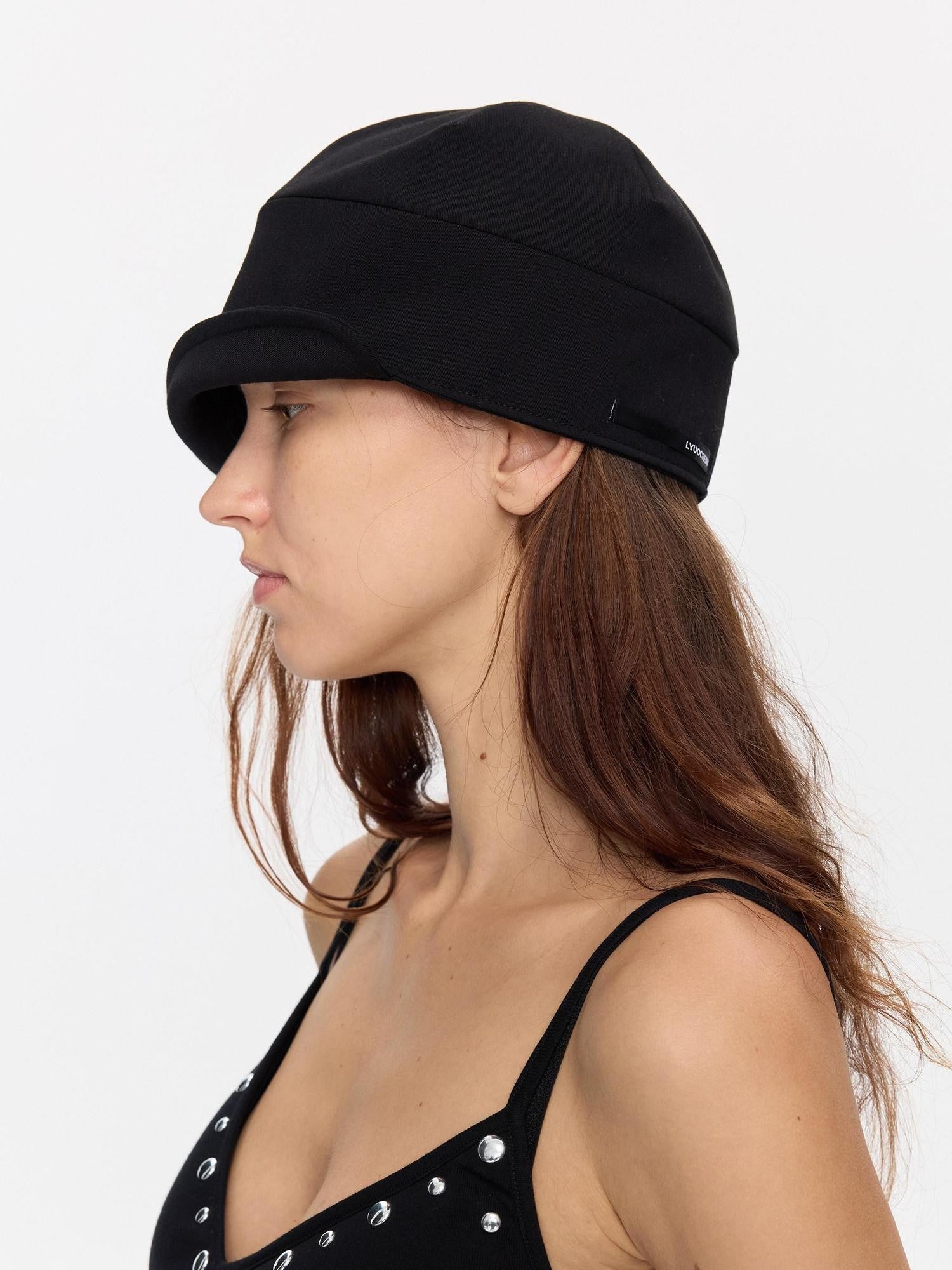 LYUOCHENG Black Adjustable Fold Brim Eight Panel Curved Brim Women&