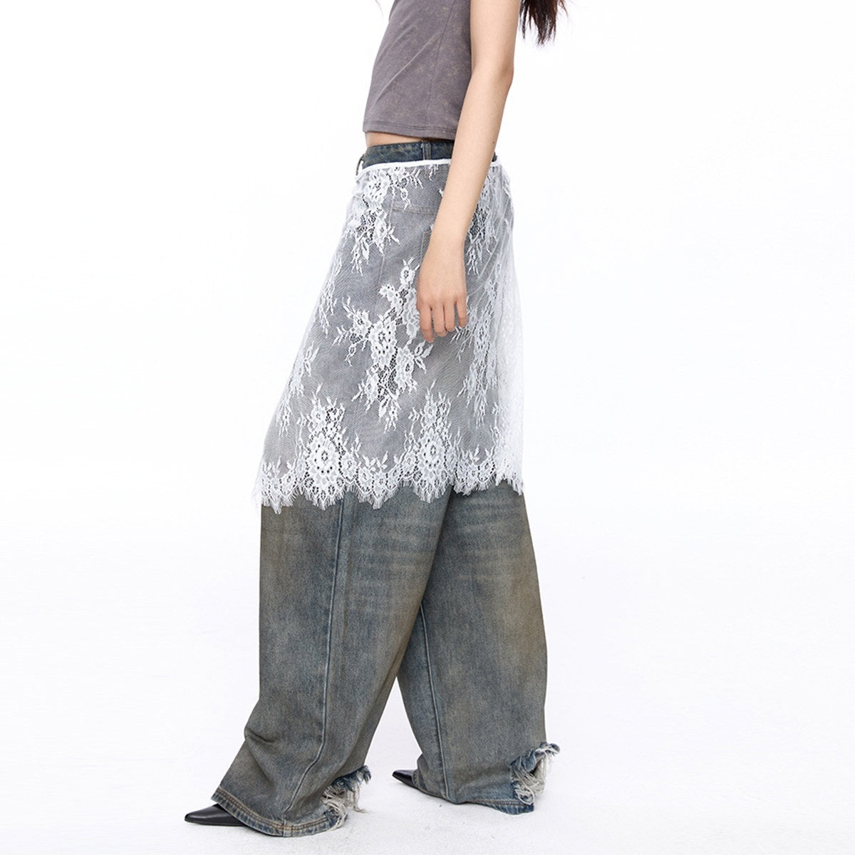 LYUOCHENG_Black_And_White_One_Piece_Lace_Tie_Mid_Skirt_Natural_Waist_Women&