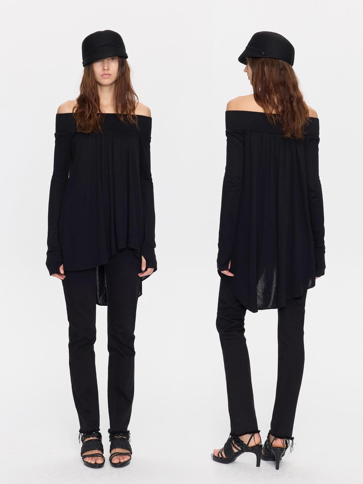 LYUOCHENG Black Asymmetric Ruched Loose Women&
