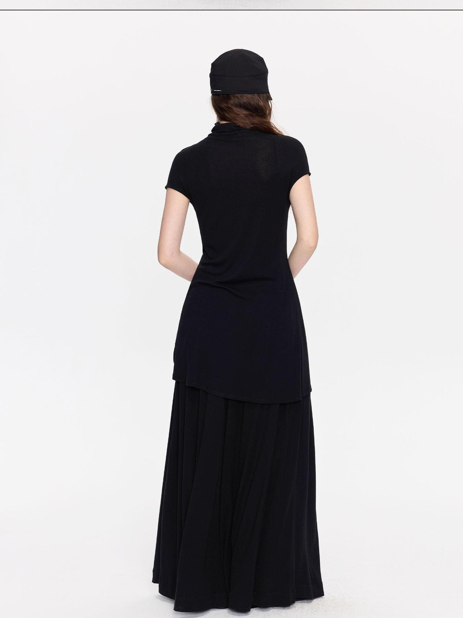 LYUOCHENG Black Asymmetric Slit Shirred Cowl Women&
