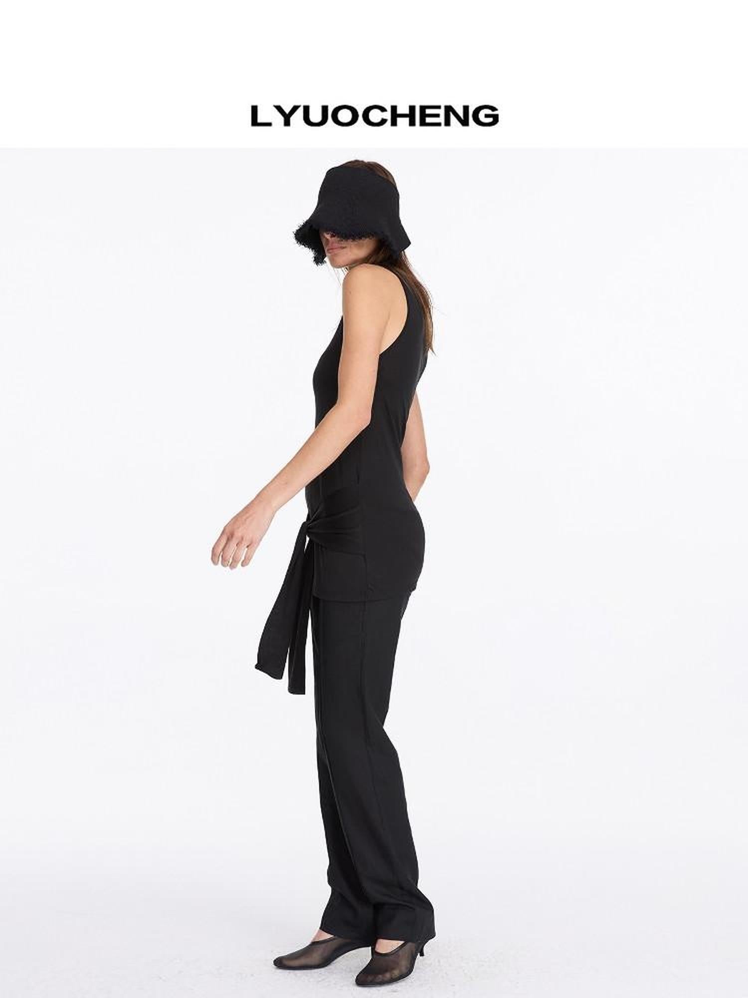 LYUOCHENG Black Asymmetrical Tie Racerback Women&