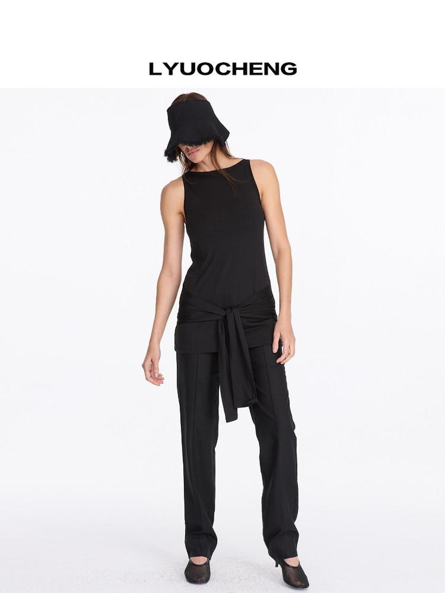 LYUOCHENG Black Asymmetrical Tie Racerback Women&