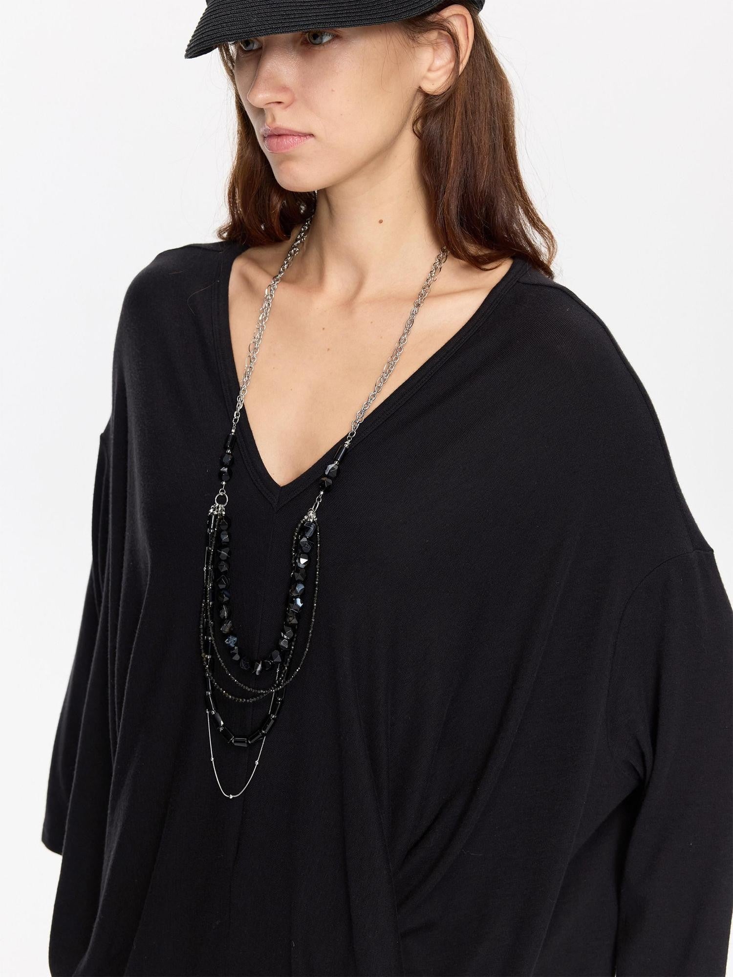 LYUOCHENG Black Beaded Adjustable Multi Layer Women&