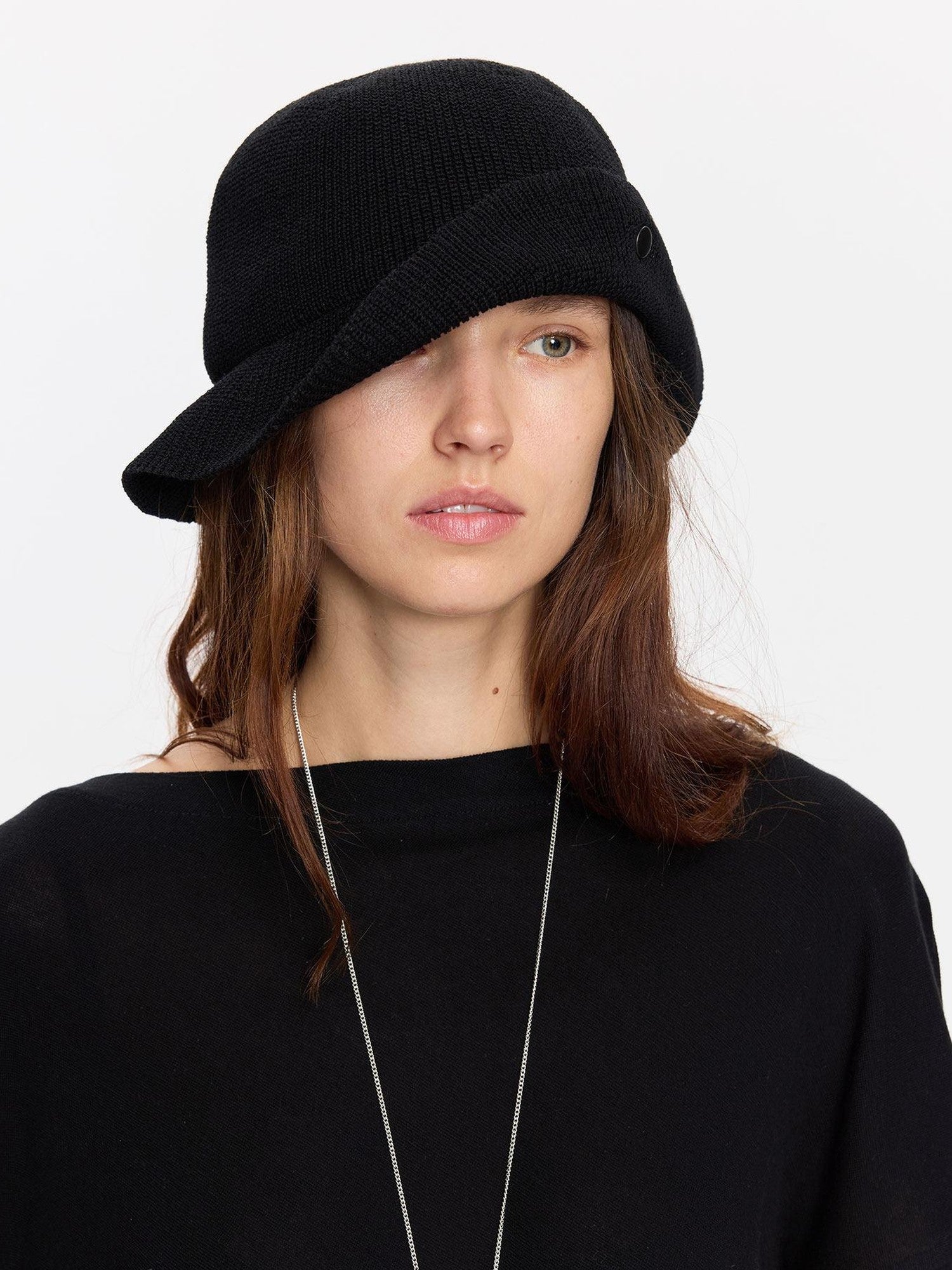 LYUOCHENG Black Breathable Knitted Adjustable Vintage Turn Up Wide Brim Women&