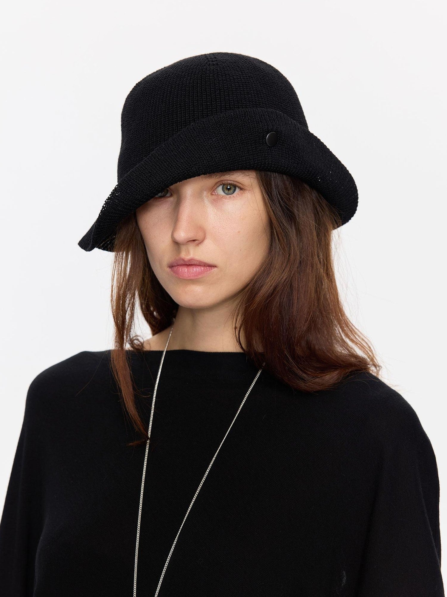 LYUOCHENG Black Breathable Knitted Adjustable Vintage Turn Up Wide Brim Women&