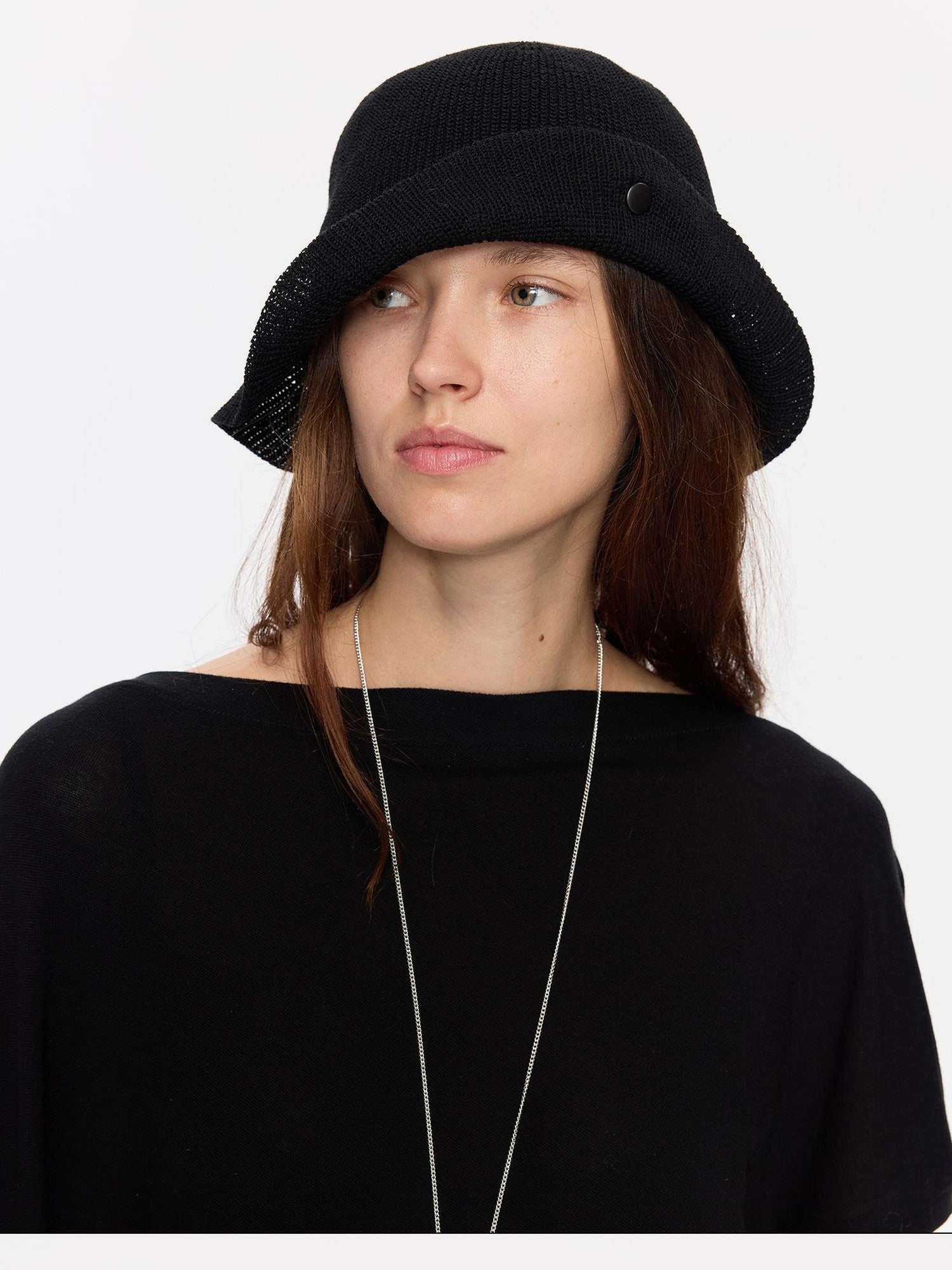 LYUOCHENG Black Breathable Knitted Adjustable Vintage Turn Up Wide Brim Women&