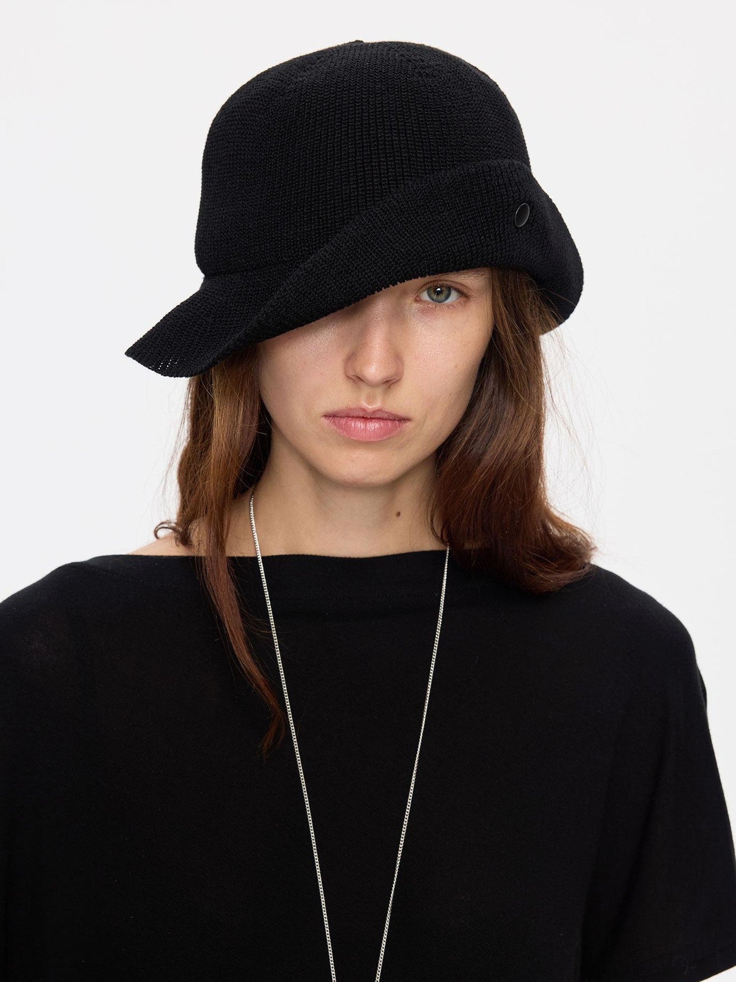 LYUOCHENG Black Breathable Knitted Adjustable Vintage Turn Up Wide Brim Women&