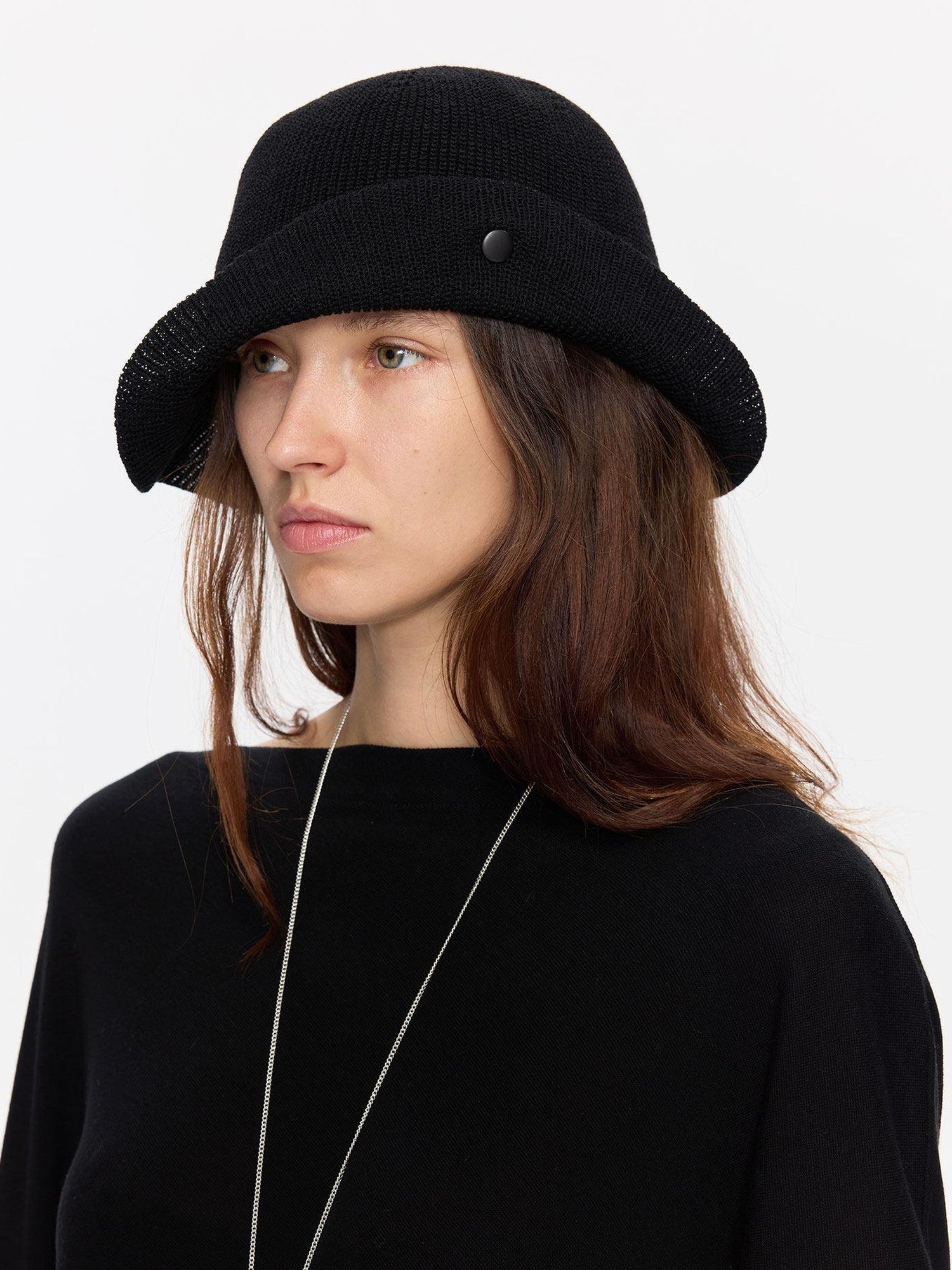 LYUOCHENG Black Breathable Knitted Adjustable Vintage Turn Up Wide Brim Women&