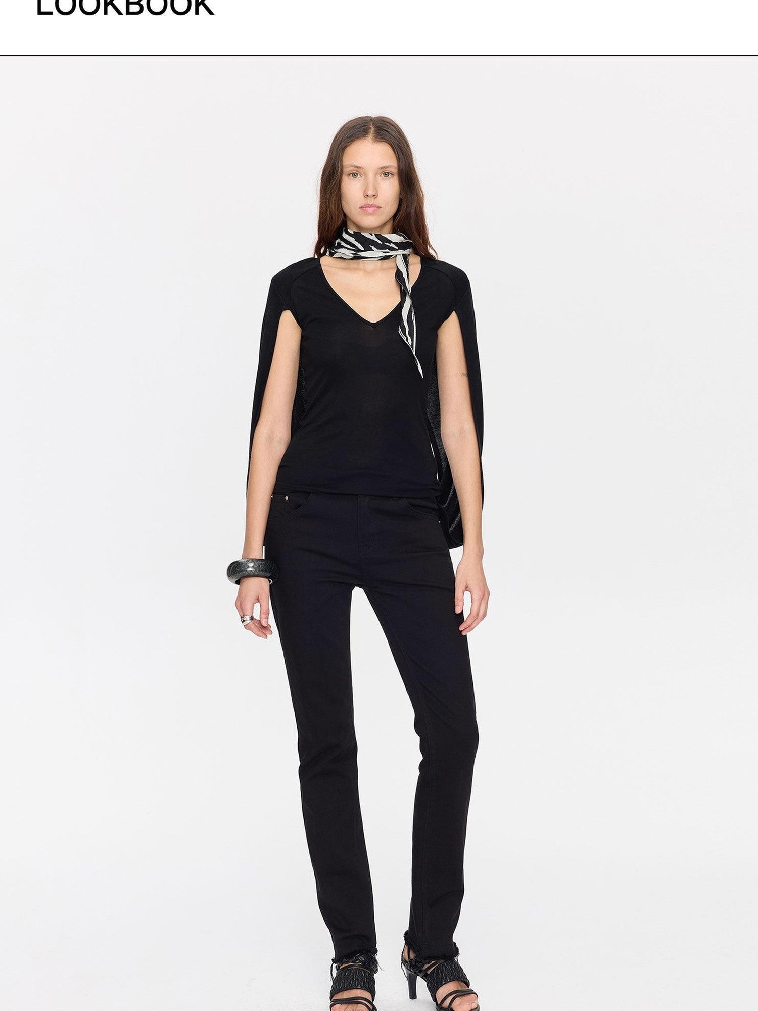 LYUOCHENG Black Cape Minimalist Deep V Women&