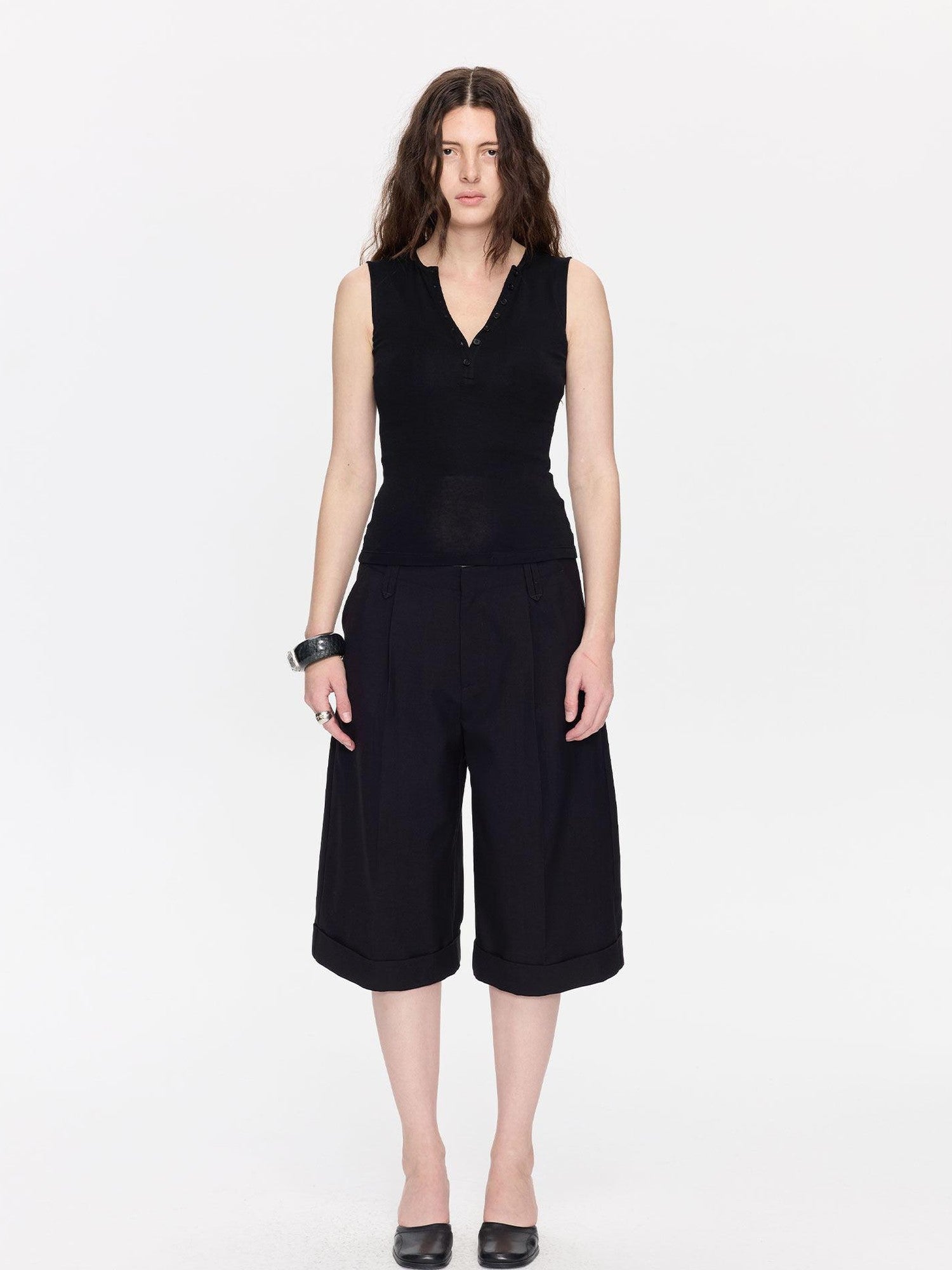 LYUOCHENG Black Classic Casual Cropped Low Rise Women&