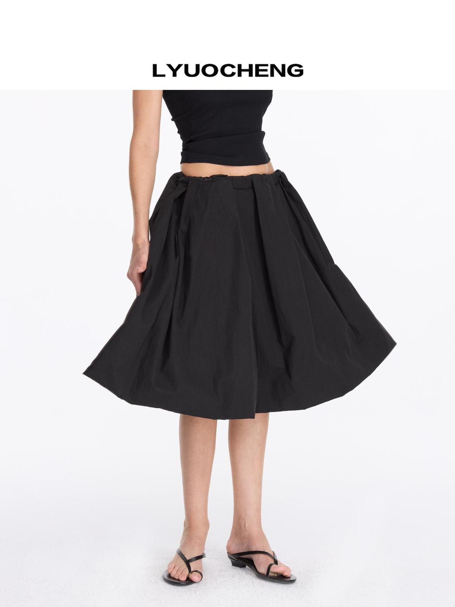 LYUOCHENG Black Floral Bud A Line Skirt