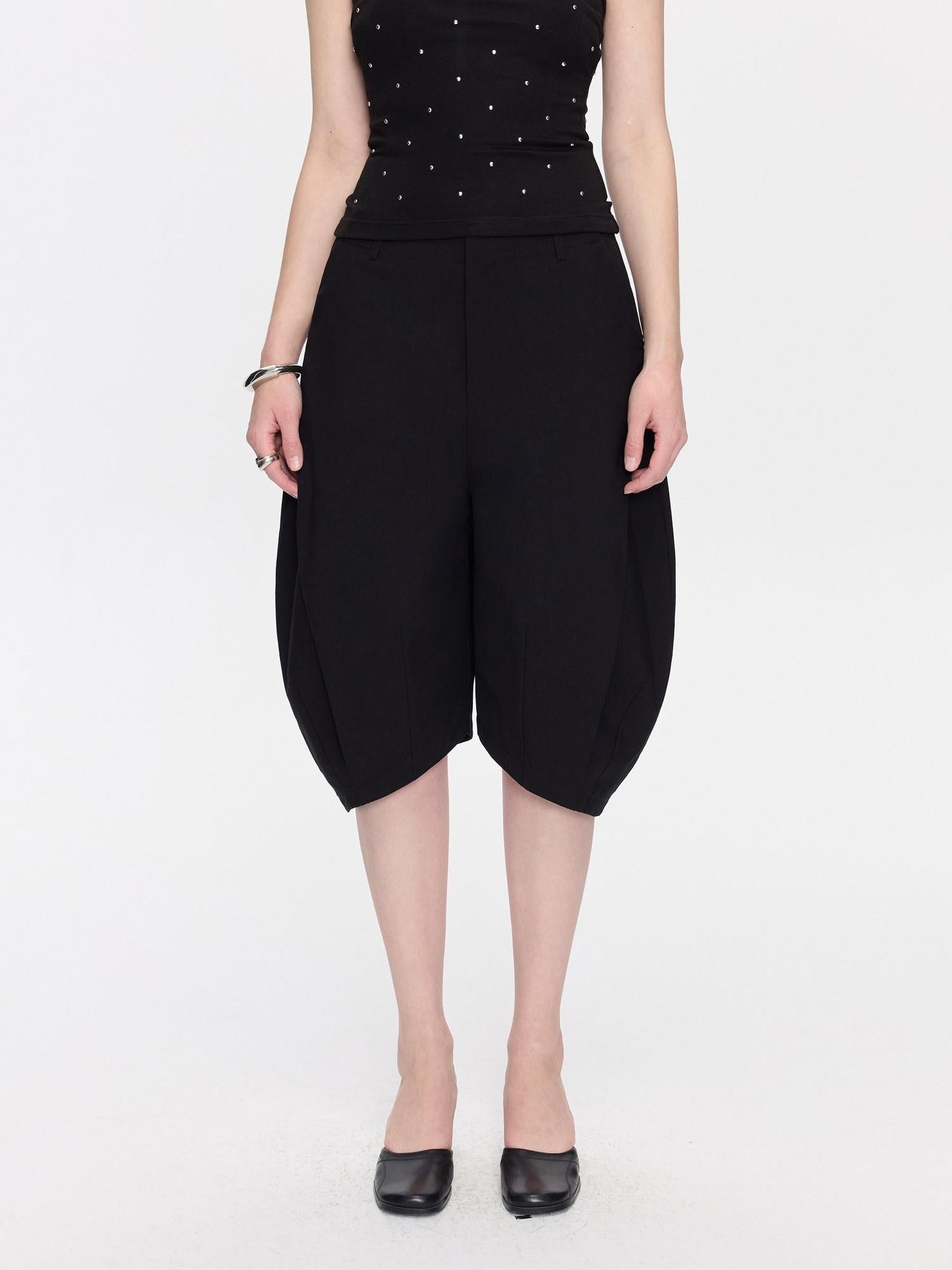 LYUOCHENG Black Minimal Pleated Cocoon Loose Women&