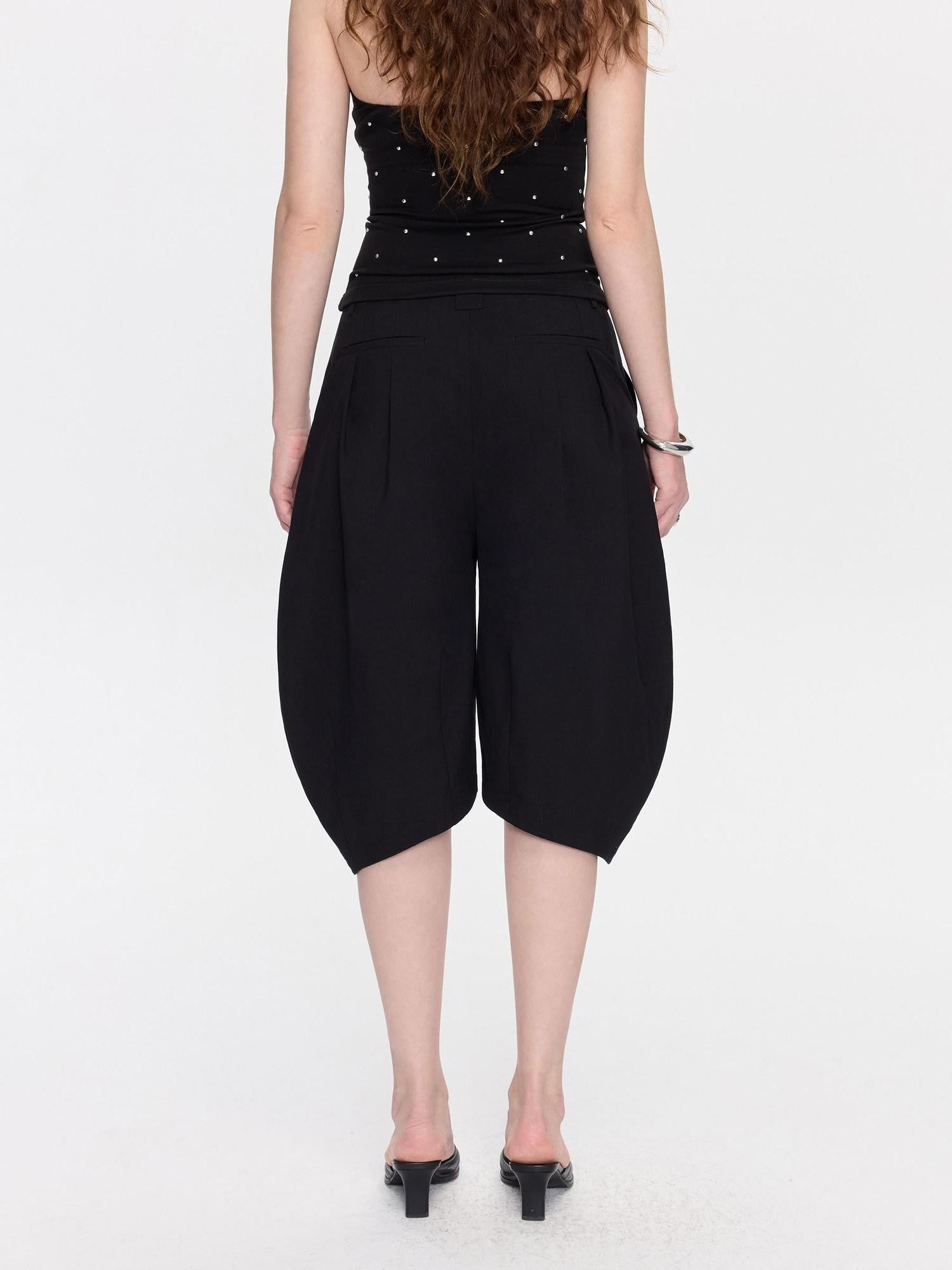 LYUOCHENG Black Minimal Pleated Cocoon Loose Women&