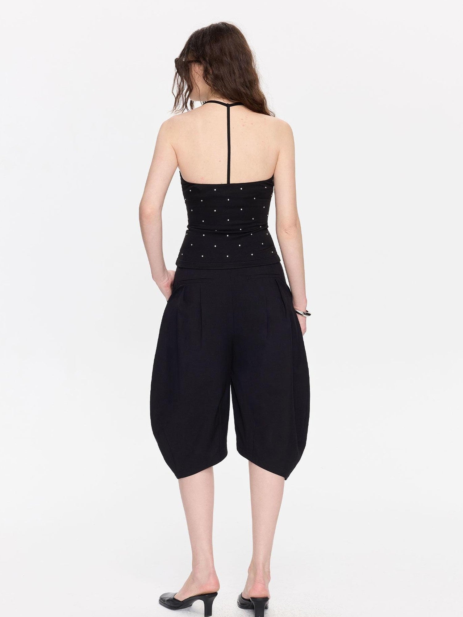 LYUOCHENG Black Minimal Pleated Cocoon Loose Women&