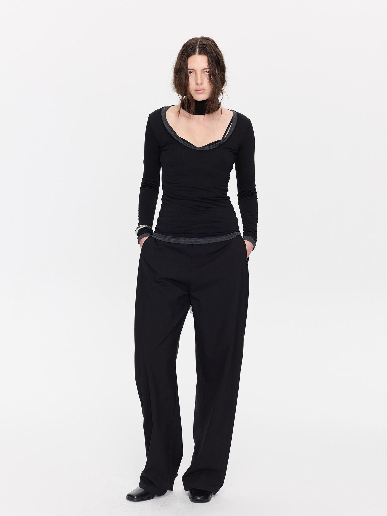 LYUOCHENG Black Minimal Pleated Tapered Relaxed Women&
