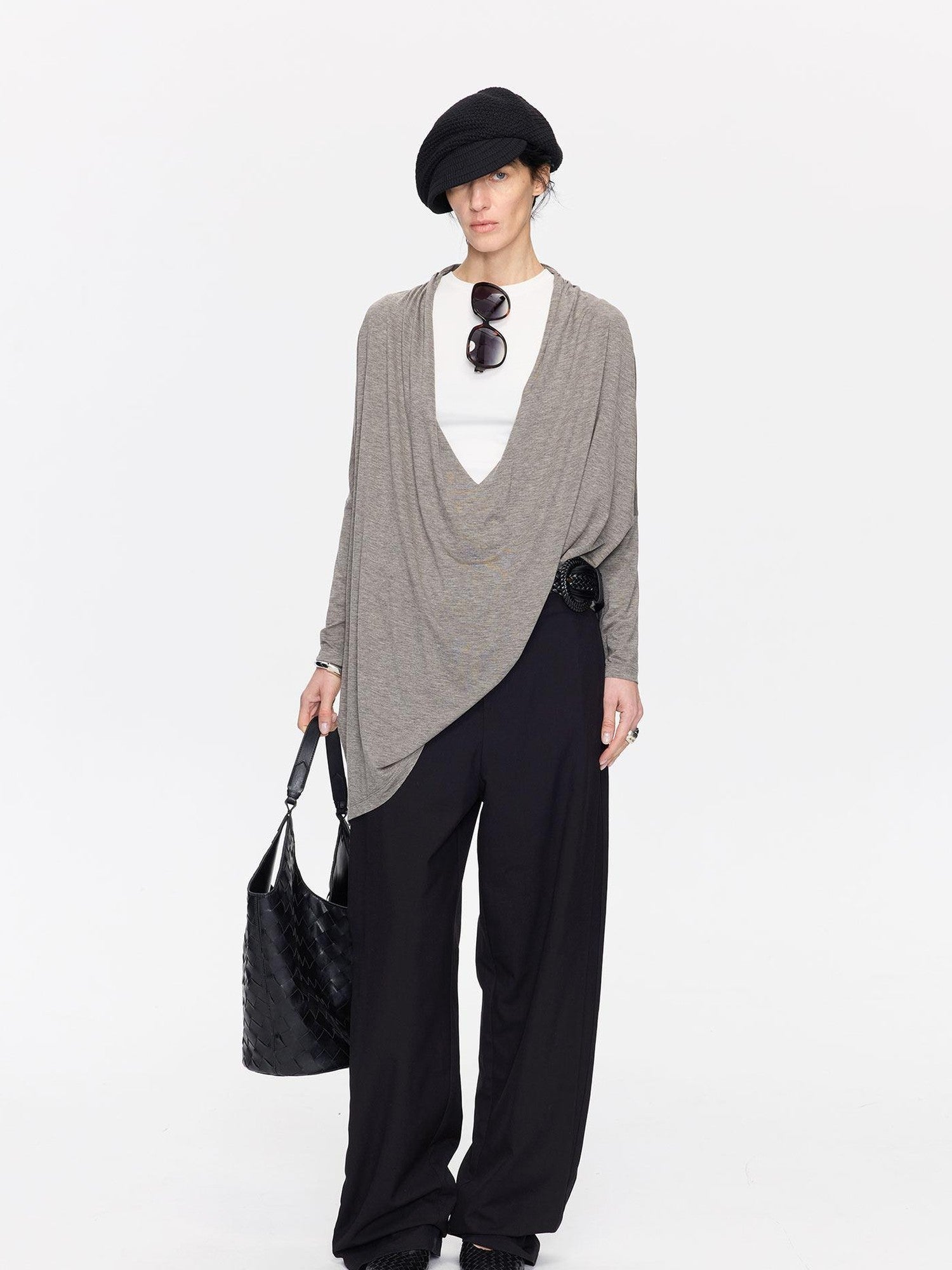 LYUOCHENG Black Minimal Pleated Tapered Relaxed Women&