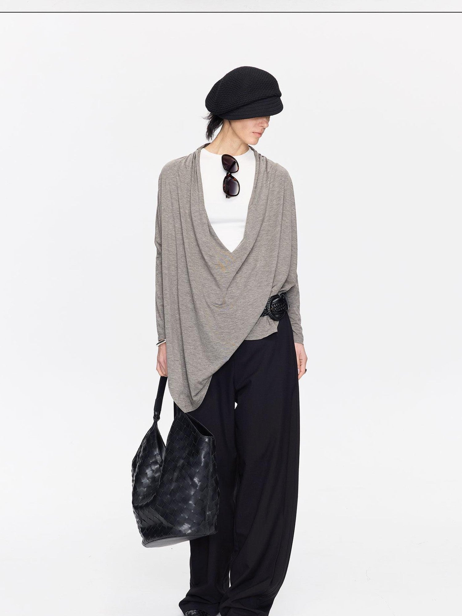 LYUOCHENG Black Minimal Pleated Tapered Relaxed Women&