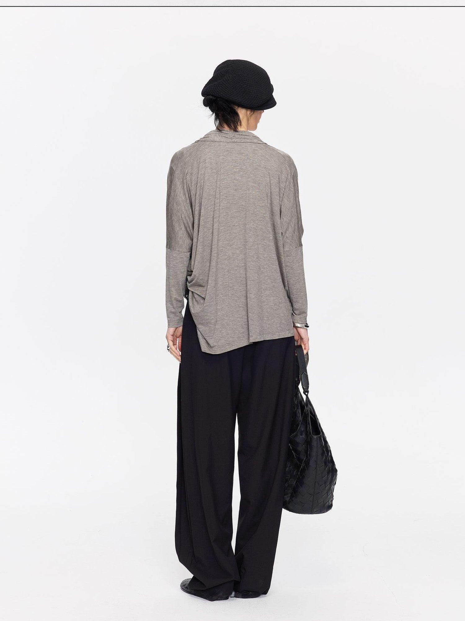 LYUOCHENG Black Minimal Pleated Tapered Relaxed Women&