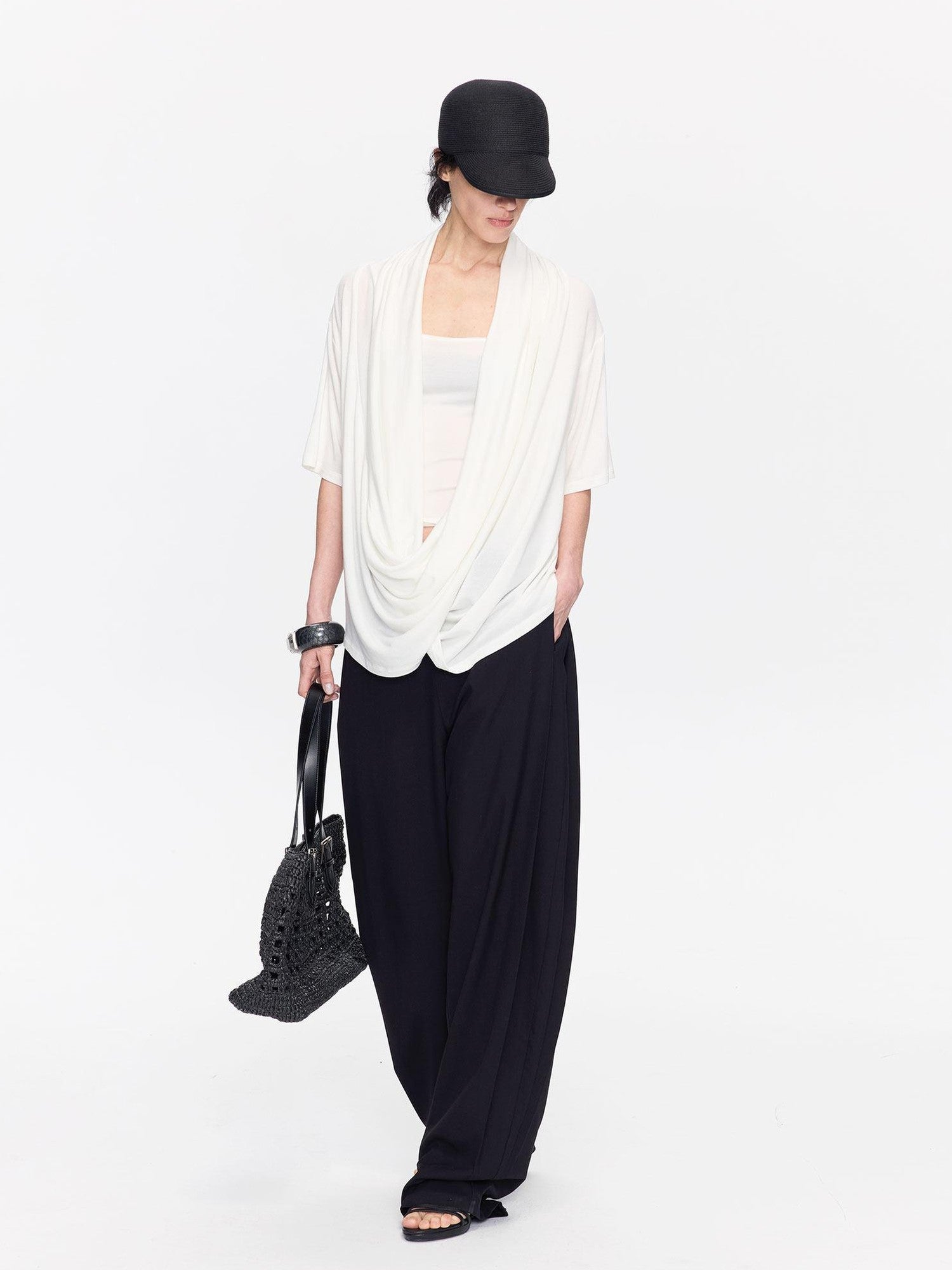 LYUOCHENG Black Minimal Pleated Tapered Relaxed Women&