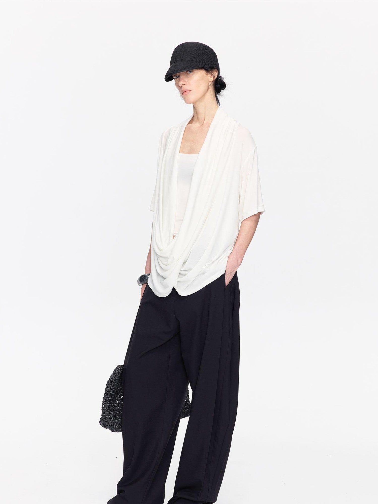 LYUOCHENG Black Minimal Pleated Tapered Relaxed Women&
