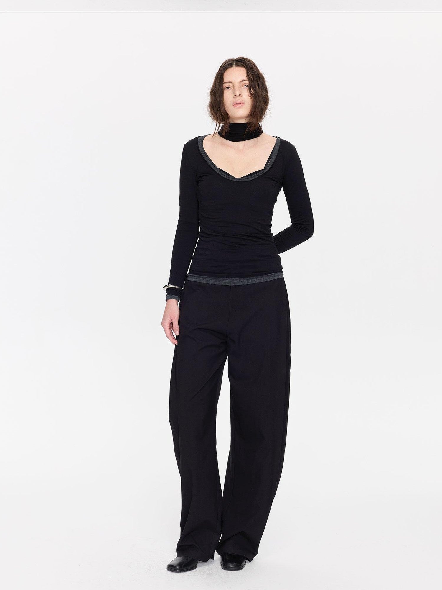 LYUOCHENG Black Minimal Pleated Tapered Relaxed Women&