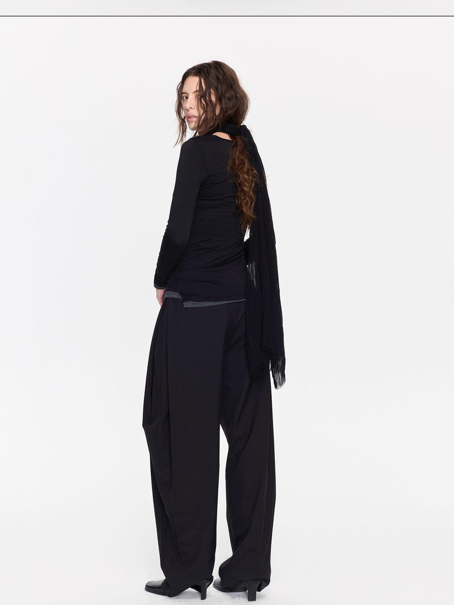 LYUOCHENG Black Minimal Pleated Tapered Relaxed Women&