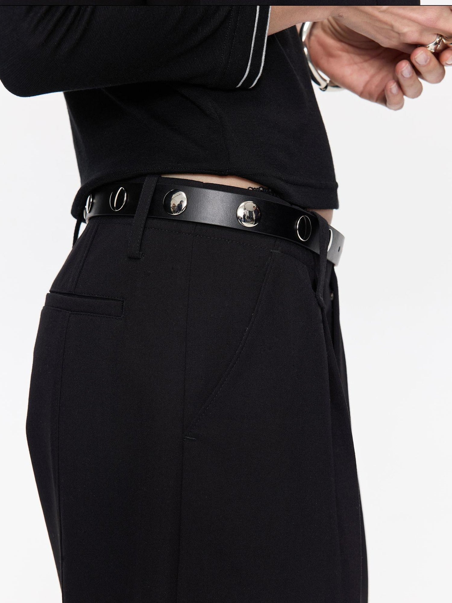 LYUOCHENG Black Round Stud Pin Buckle Women&
