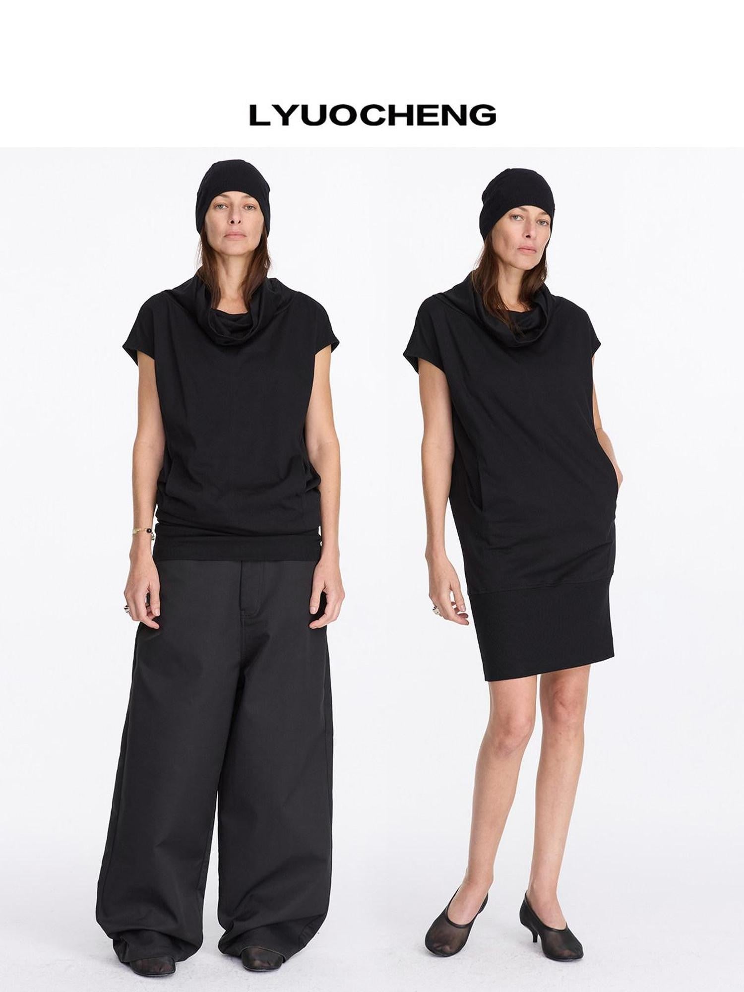 LYUOCHENG Black Scoop Neck H Cut Sleeveless Women&