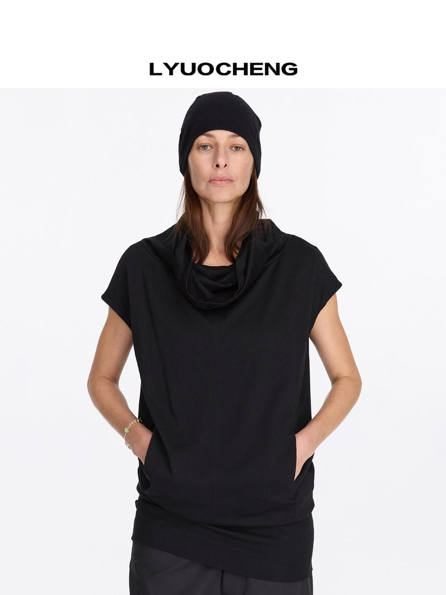 LYUOCHENG Black Scoop Neck H Cut Sleeveless Women&